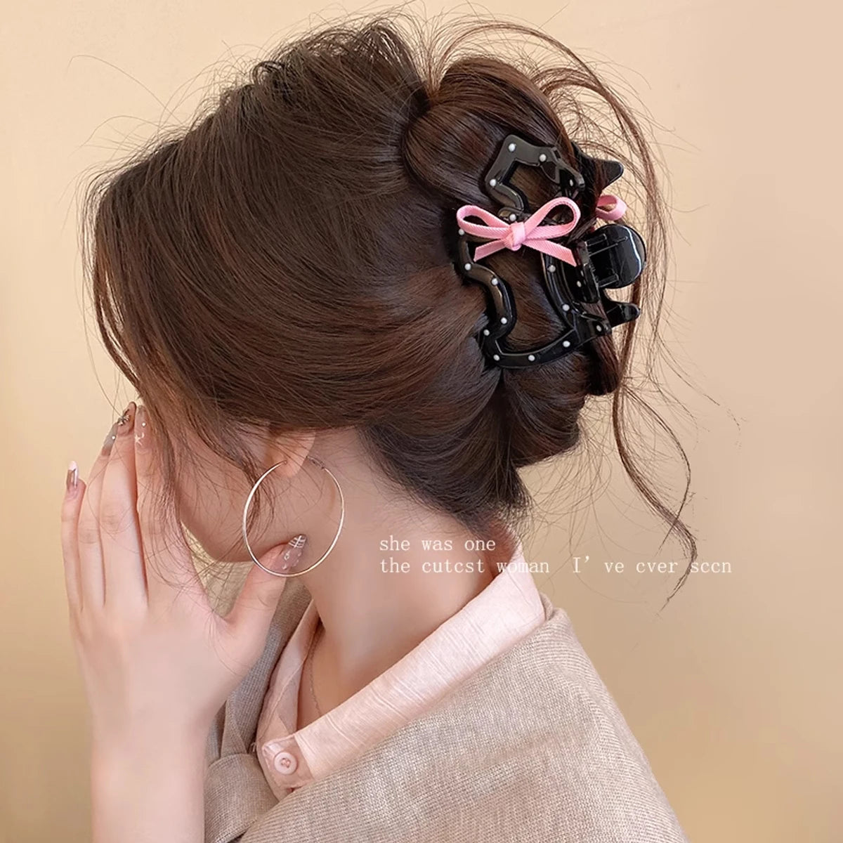 1pc bowknot polka dot dog claw clip, cute girl half-up bun shark hair clip, high-end hair accessory headwear