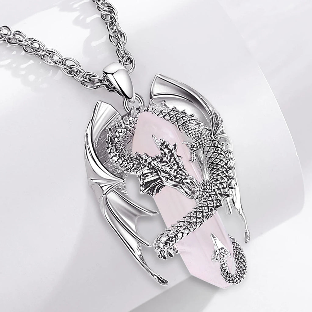 Dragon Twining Hexagonal Rose Quartz Prismatic Necklace