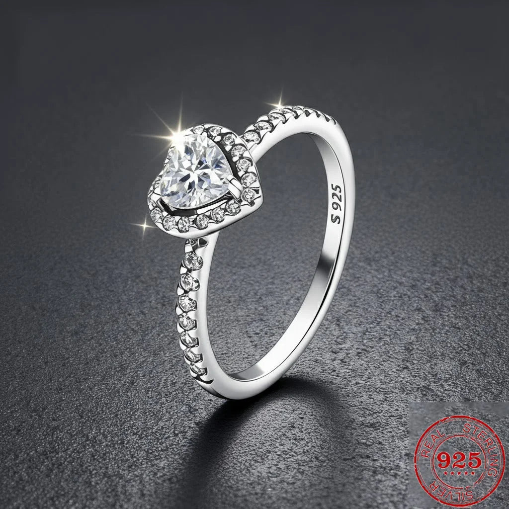925 Sterling Silver Heart Moissanite Ring