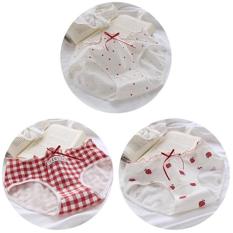 3Pcs/set Sexy Women's Panties Cotton Underpants Seamless Soft Underwear Lovely Sweet Girls Lingerie Bow-knot Mid Waist Briefs