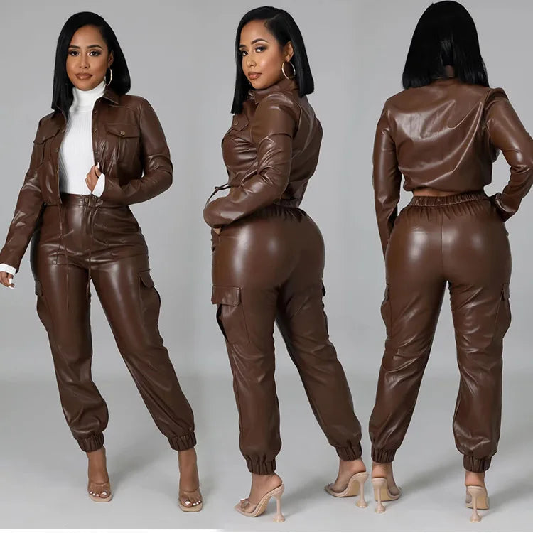Short Leather Jacket Set