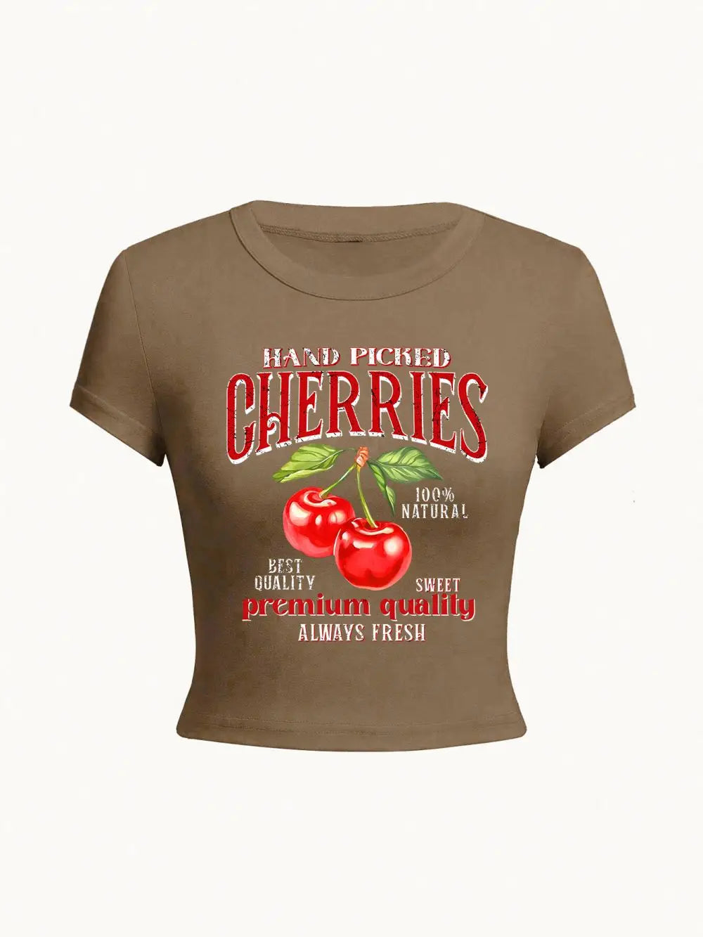 Hand Picked Cherries Prints Short Sleeve Stretch Soft O-Neck Tee