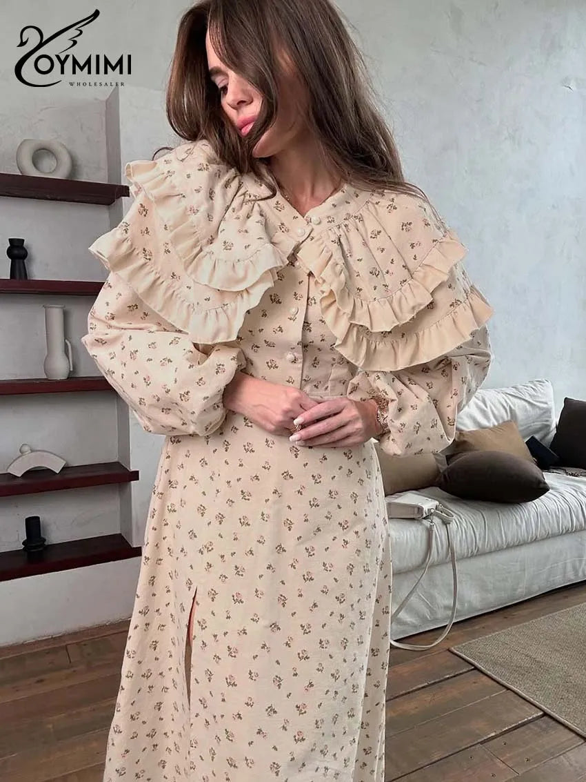 Oymimi Casual Apricot Print 2 Pieces Set