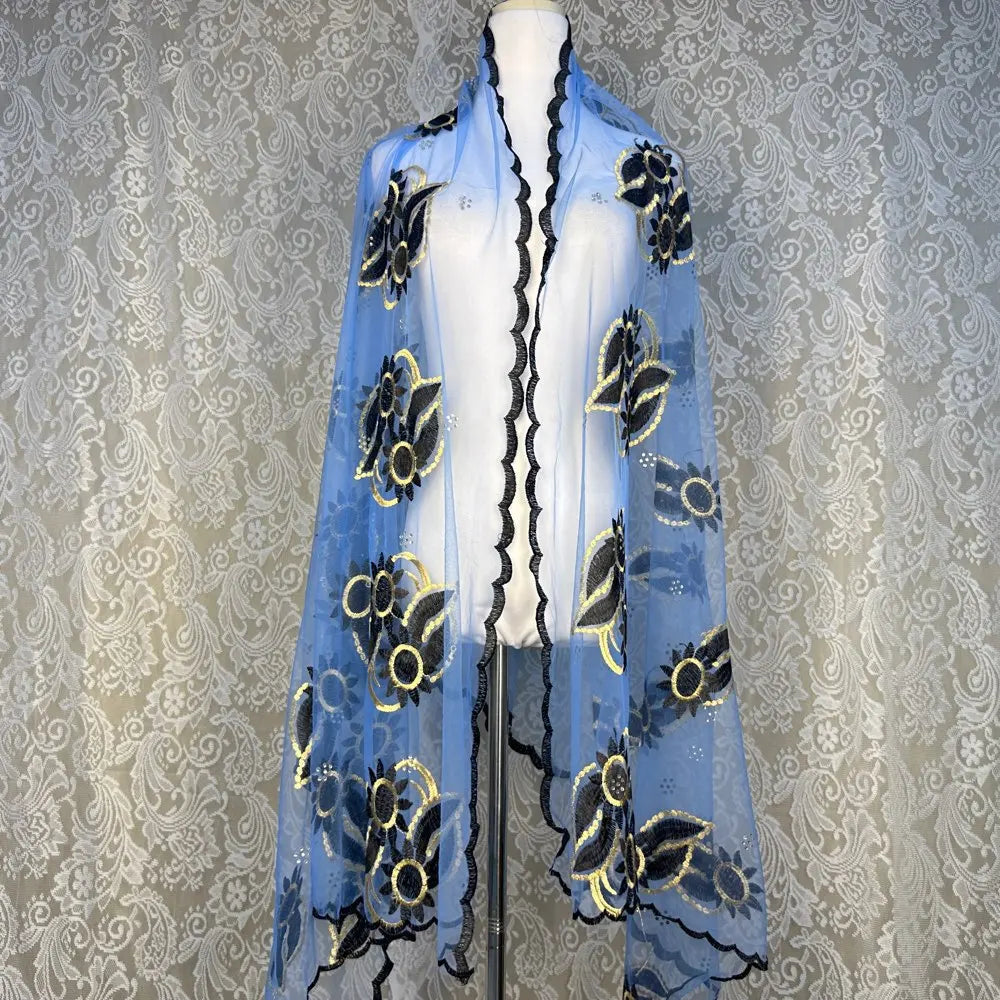 On Sale 2026 New African Net Hijab Scarf for Muslim Women African Dubai Islam Headscarf Embroidery Shawls Voile