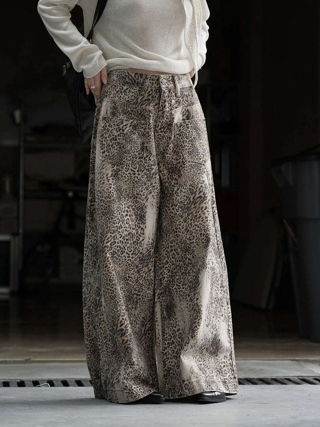 Leopard Print Wide Leg Jeans
