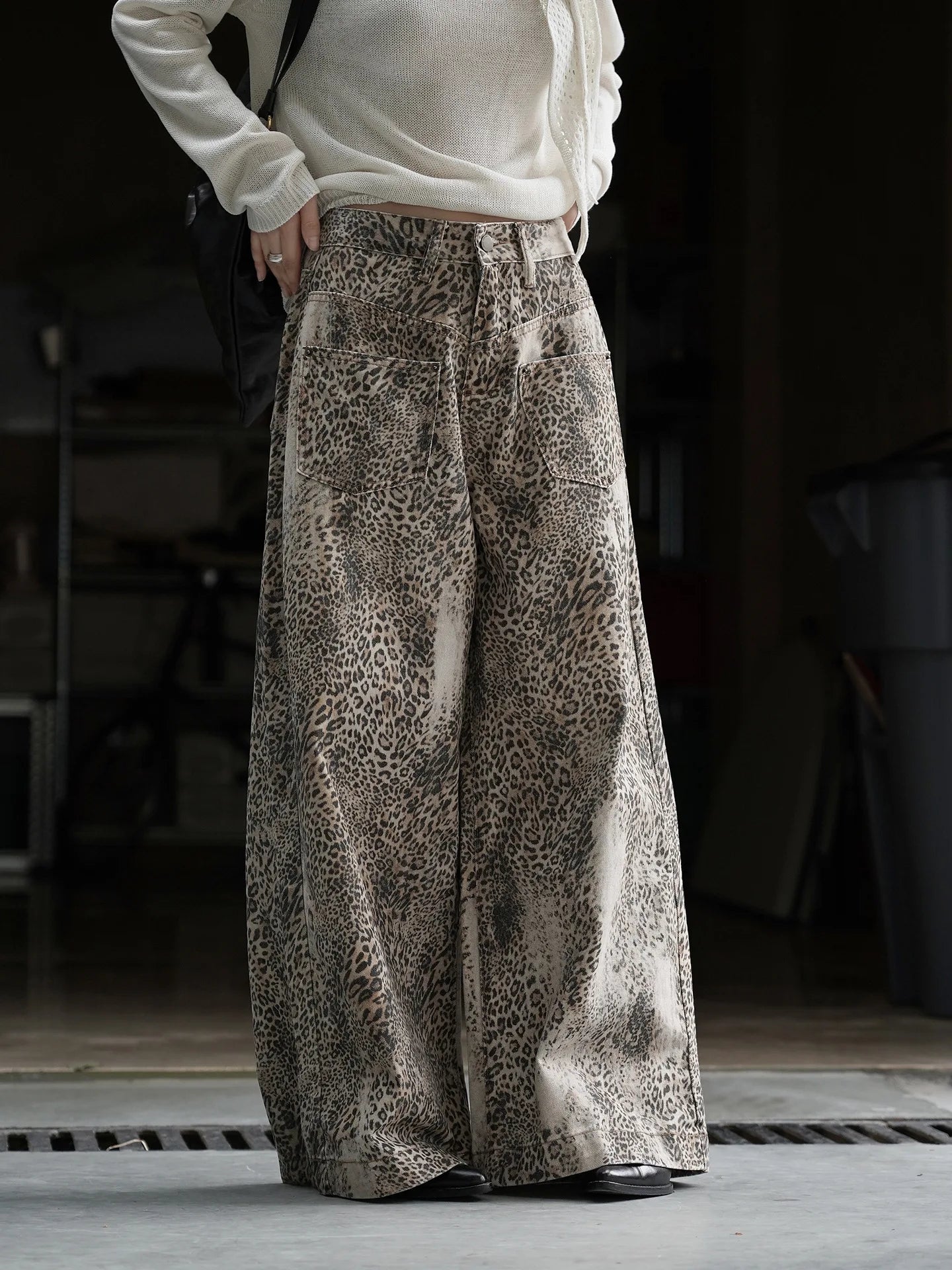Leopard Print Wide Leg Jeans