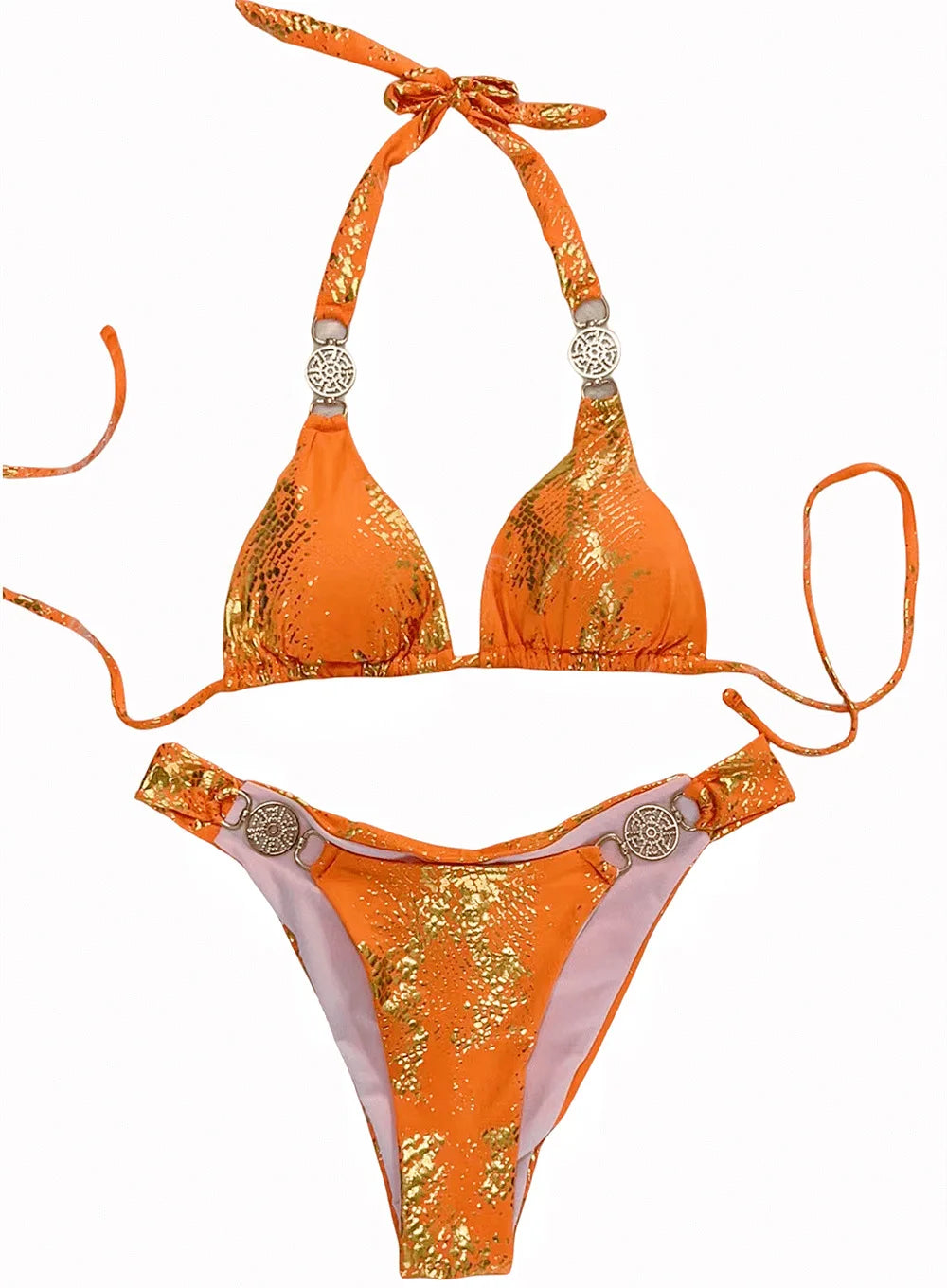 Snakeskin Print Halter Diamond Bikini