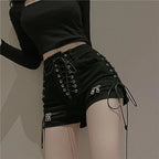 High-Waisted Lace-Up Front Denim Shorts