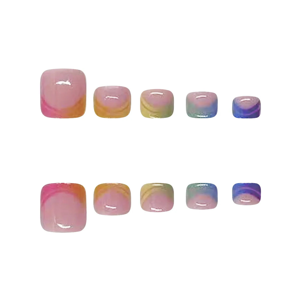Summer French Gradient False Toe Nails Wearable  Short Square Foot Nails Set Press On Nail Tips Rainbow Fake Toenails Full Cover