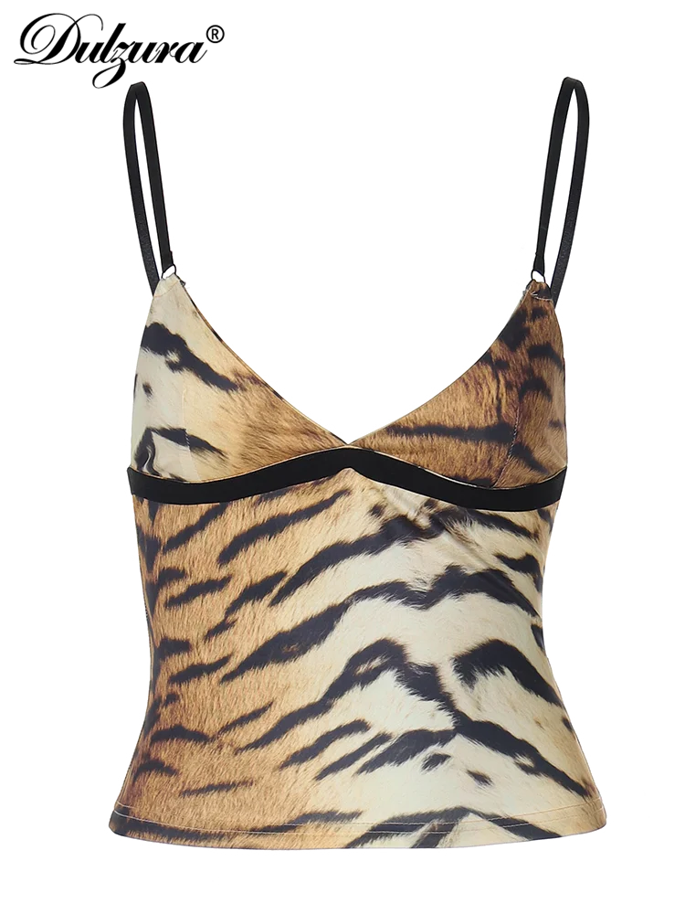 Dulzura Tiger Print Spaghetti Halter Crop Top