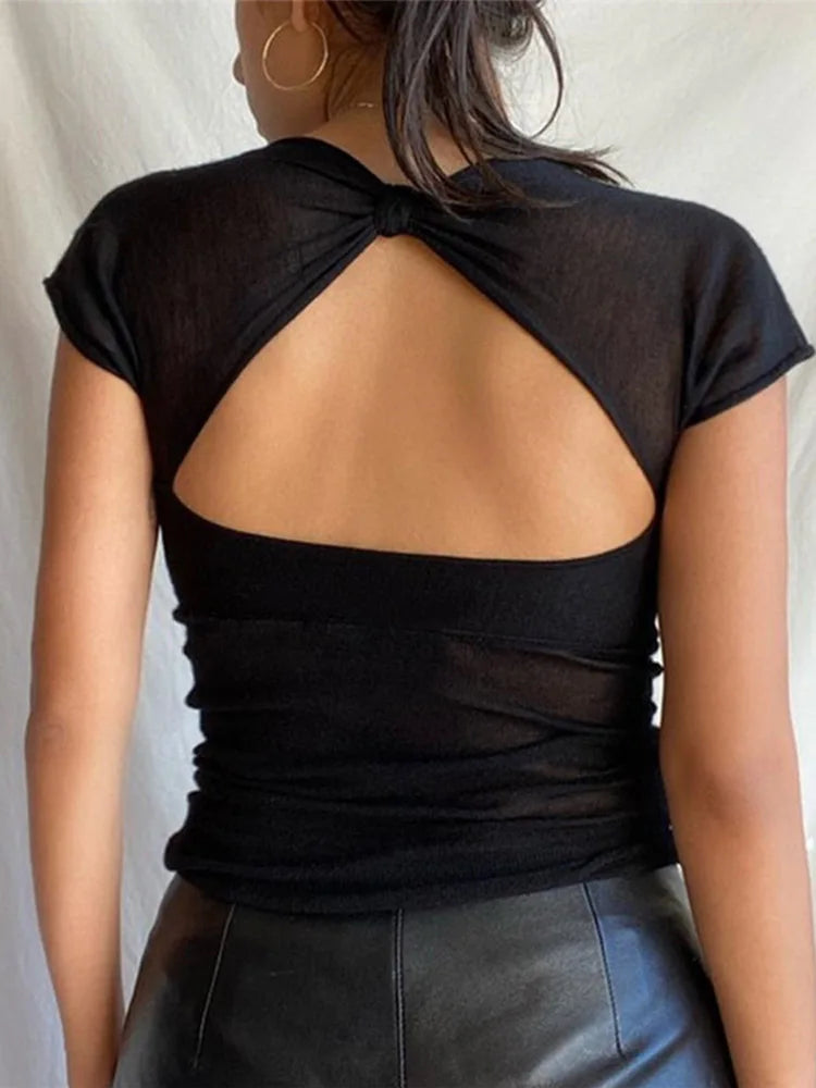 Square Collar Backless Top