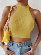 Knit Sleeveless Corset Halter Crossfit Crop Top