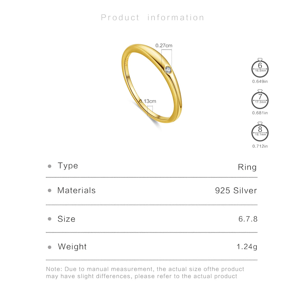 925 Sterling Silver Tiny Minimalist Delicate Solitaire Round Zircon Ring