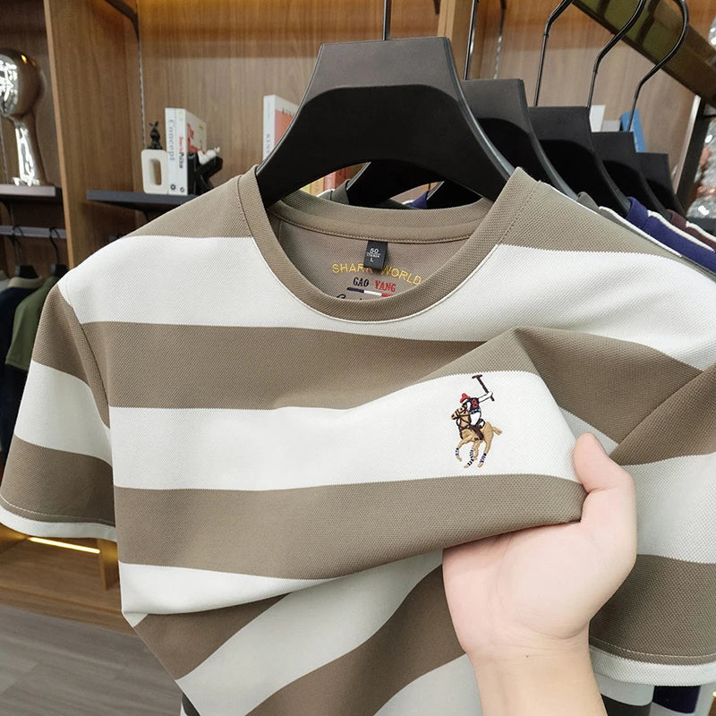 Striped Round Neck Short Sleeved T-Shirt