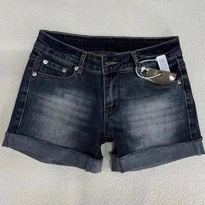 Roll Up Hem Deep Blue Denim Shorts