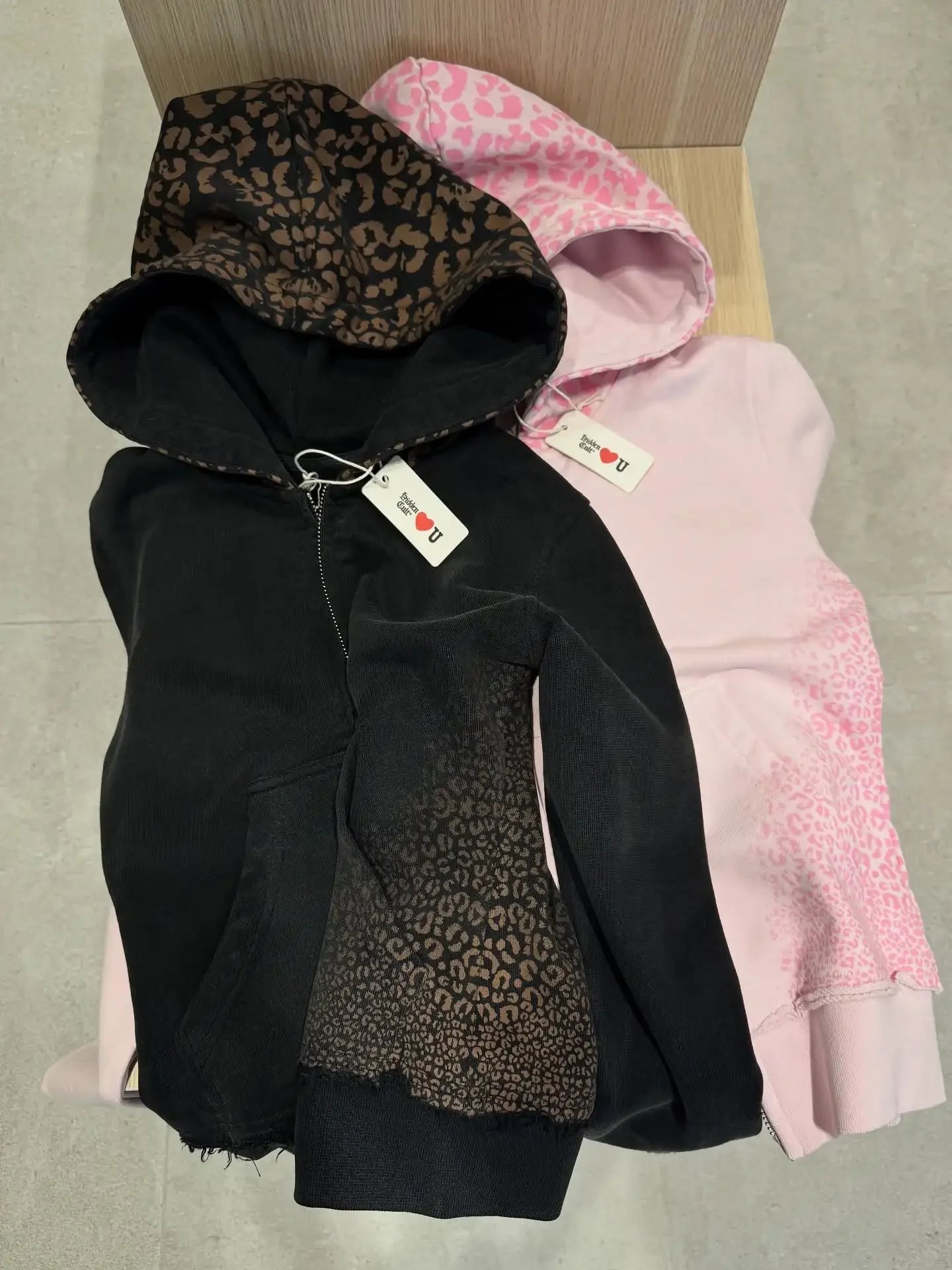 Leopard Print Graffiti Slim Zipper Hoodie Set
