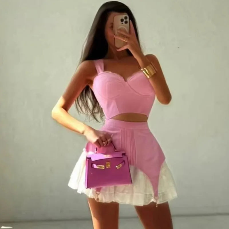 Lace Patchwork Slip Top Skirt Set