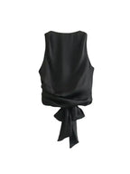 Tied Satin Back Open Crop Blouse