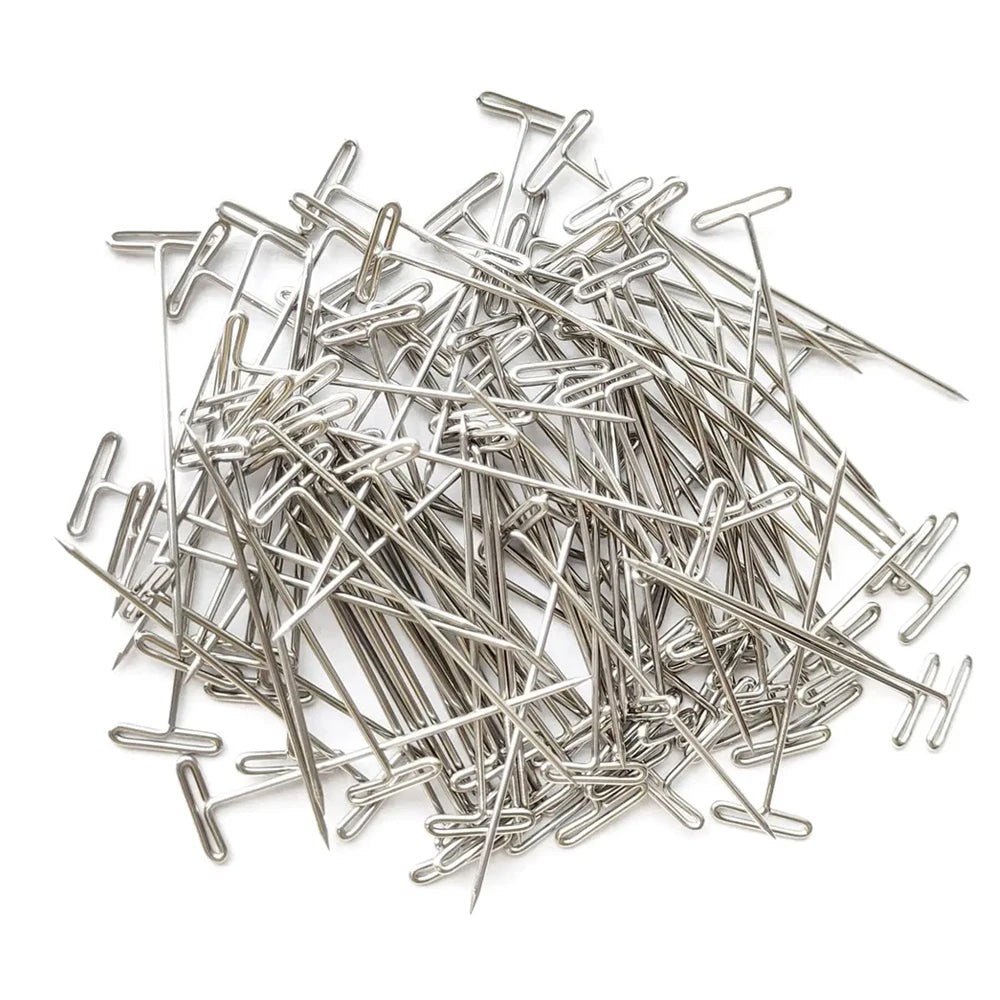 100pcs Long T pins Silver Wig Pins for Wigs Making/Display On Mannequin Canvas Head 38/51mm T pins needle Salon Styling Tools ﻿