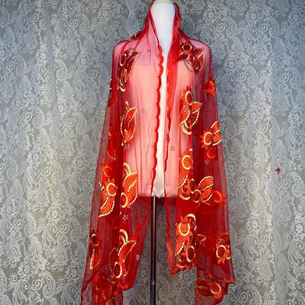 On Sale 2026 New African Net Hijab Scarf for Muslim Women African Dubai Islam Headscarf Embroidery Shawls Voile