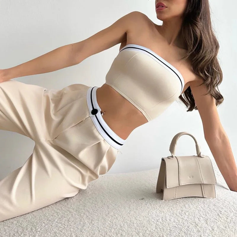 Solid Color Sleeveless Vest Bra & Pants Set