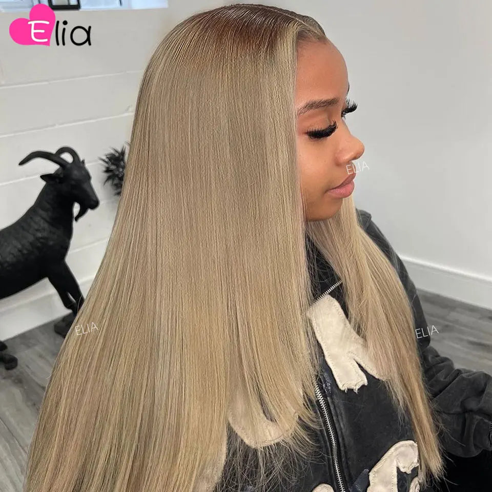 Brown Roots Blonde Colored Hair Wig