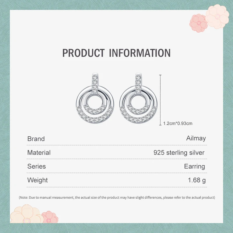 925 Sterling Silver Fashion Round Clear CZ Stud Earrings
