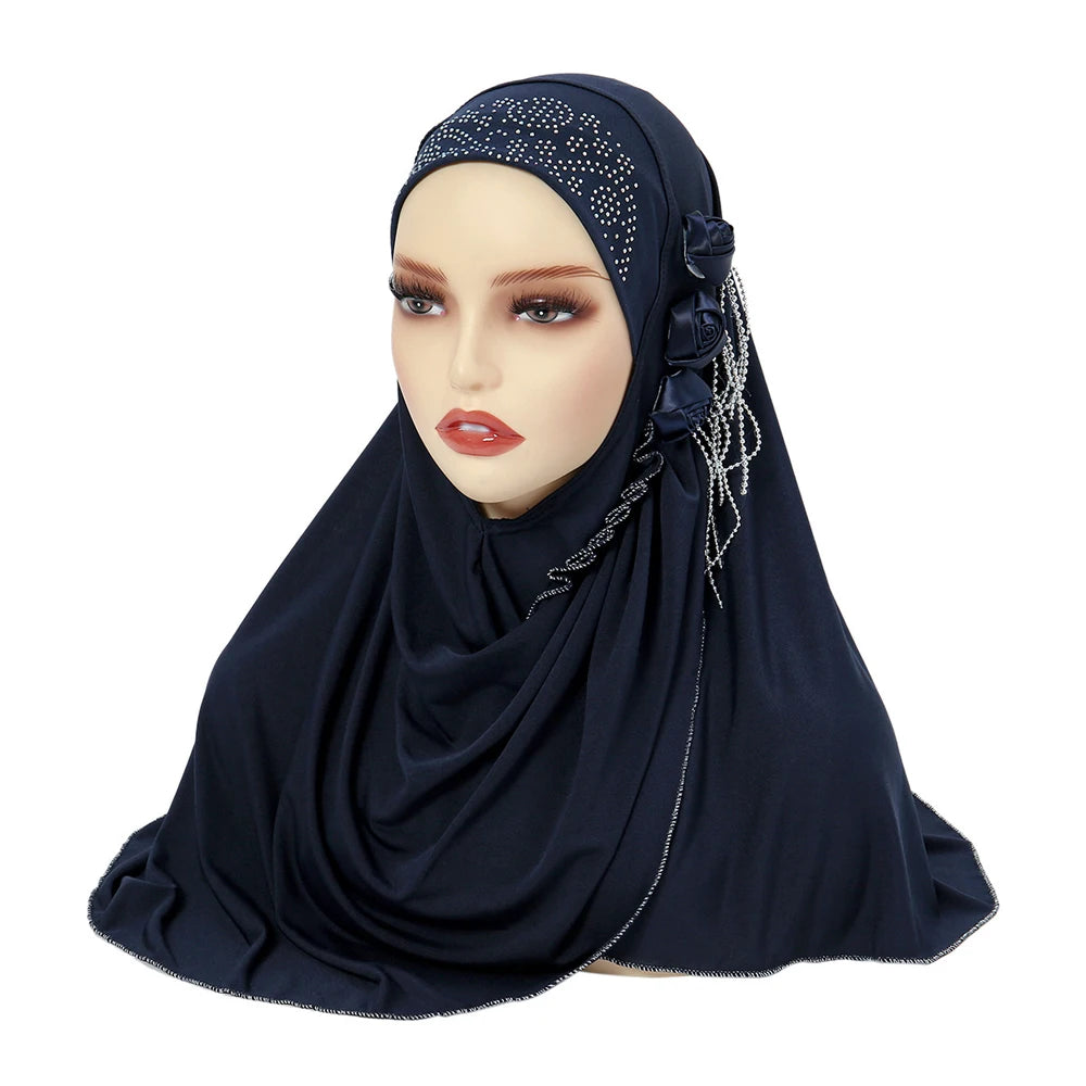 Newest Women's Hijabs with Diamon Floral Fashion Instant Islamic Muslim Turban Headscarf Classic Ladies Scarf Cap Shawls RIMAIRE