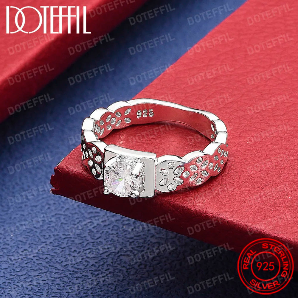 925 Sterling Silver Round AAA Zircon Hollow Pattern Ring