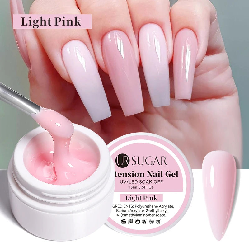UR SUGAR 15ml Extension Nail Gel Jelly Pink White Clear Hard Gel Extension UV Gel For Nails Finger French Nail Art DIY Manicure