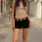 Metal Hole Decor Waist Elastic Low Rise Bodycon Shorts