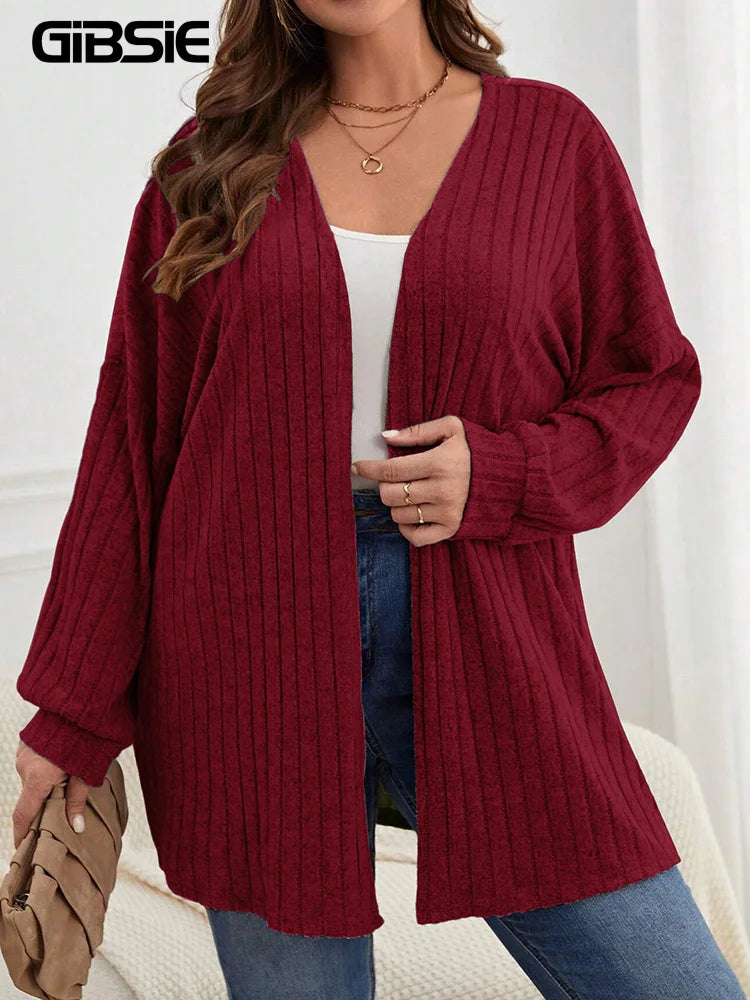 GIBSIE Solid Color Loose Cardigan