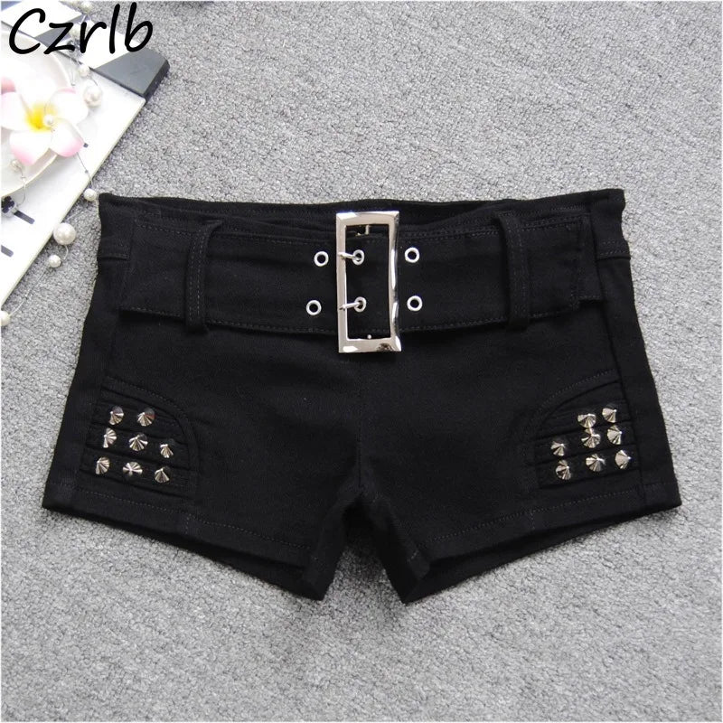 Low-Rise Black Denim Shorts