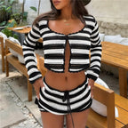 Boho Beach Striped Crochet 2 Piece Set