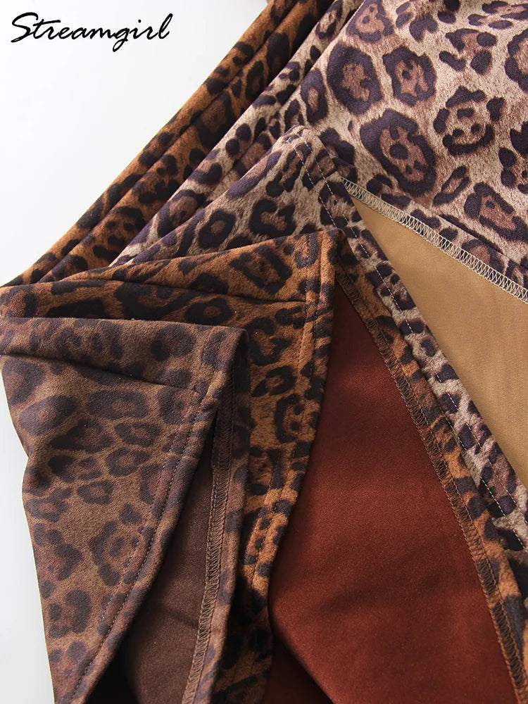 Leopard Print Suede Skirt