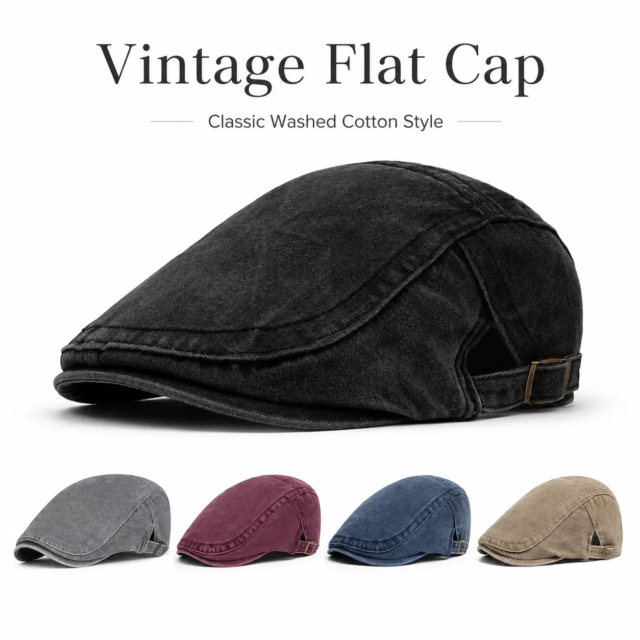Vintage Washed Cotton Flat Cap