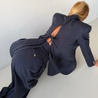Backless Tie Waist Pinstripe Blazer Set