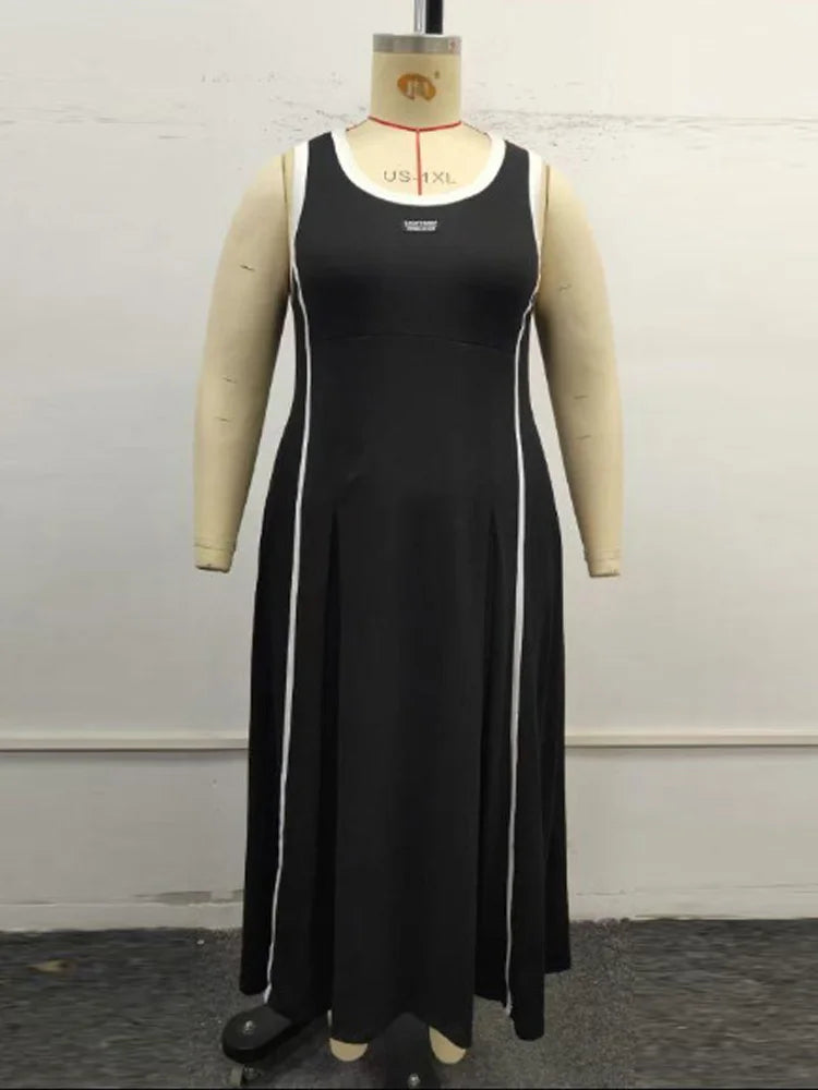 Contrast O-Neck Sleeveless A-Line Dress