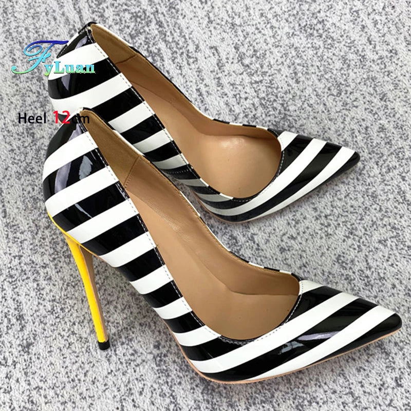 Black And White Striped High Heels