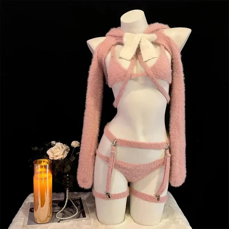 Pink Bear Hooded Sweater Set