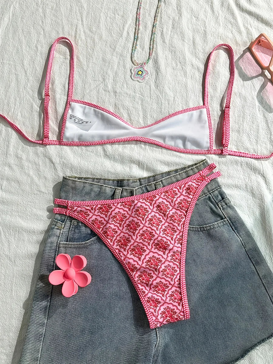 Paunikix Flowers Printed High Leg Cut Bikini