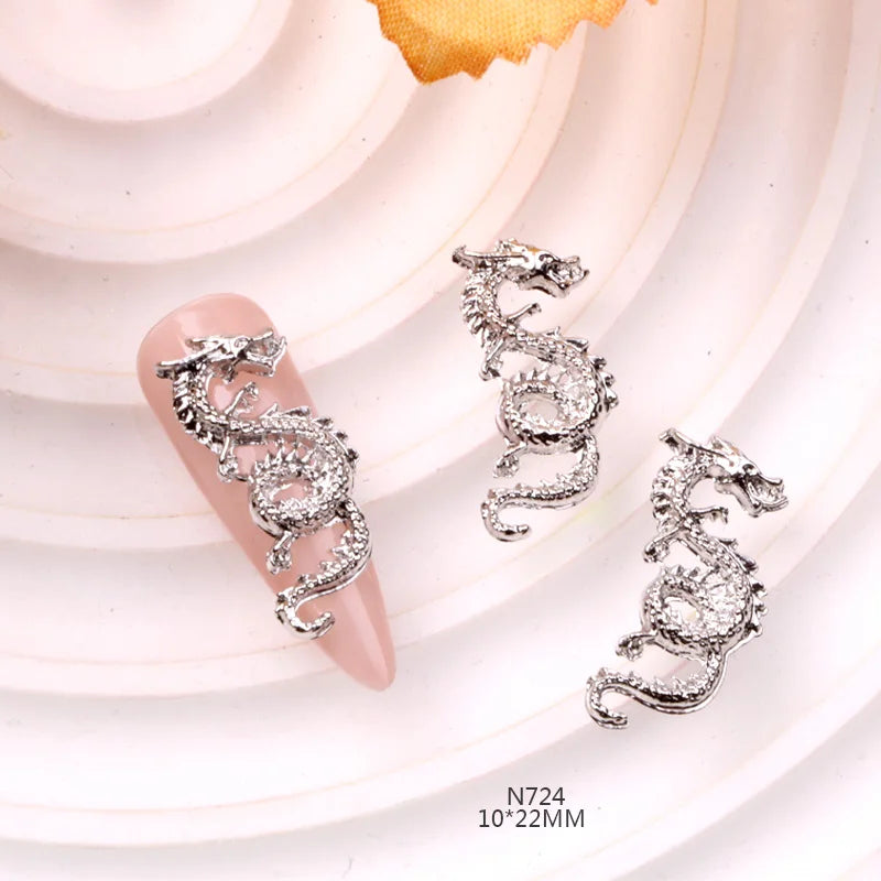TSZS 10pcs/lot 2024 3D Alloy Silver Gold Chinese Dragon Nail Decorations New Year Chinese Dragon Nail Art Charms