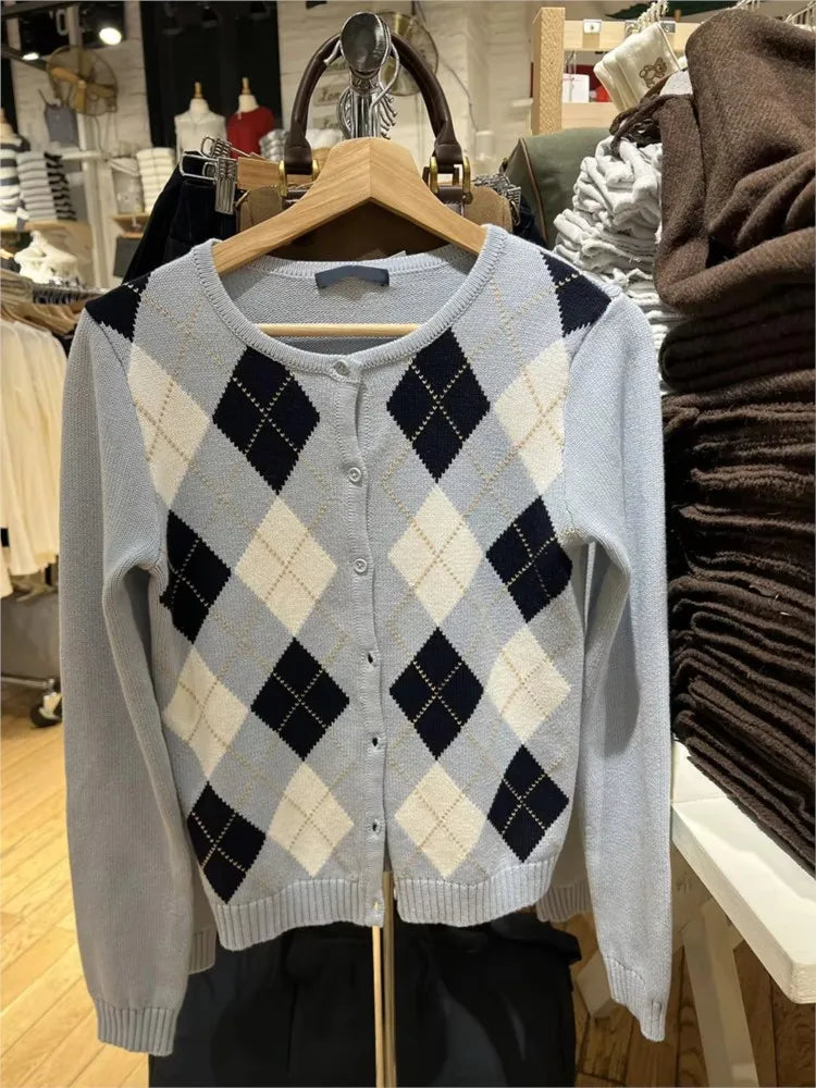 Diamond Jacquard Button Cardigan