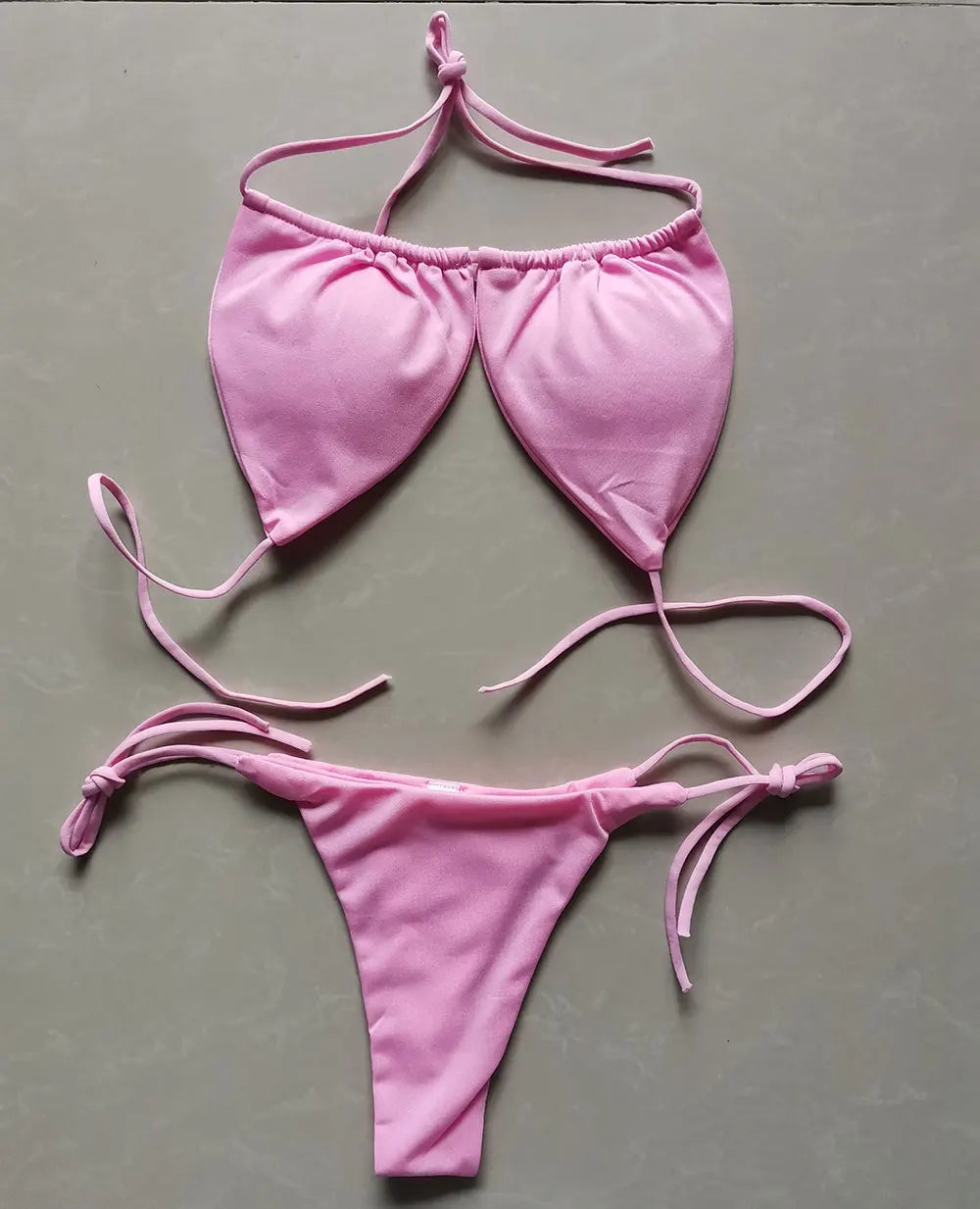 Solid Color Ruched String Bikini