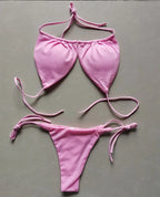 Solid Color Ruched String Bikini