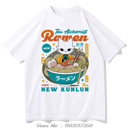 Nine Sols イーラーメン Tシャツ ファッション メンズ おしゃれ 面白い かわいい 猫 ヌードル Tシャツ 男女兼用 高品質 麺類 コットン Tシャツ トップス