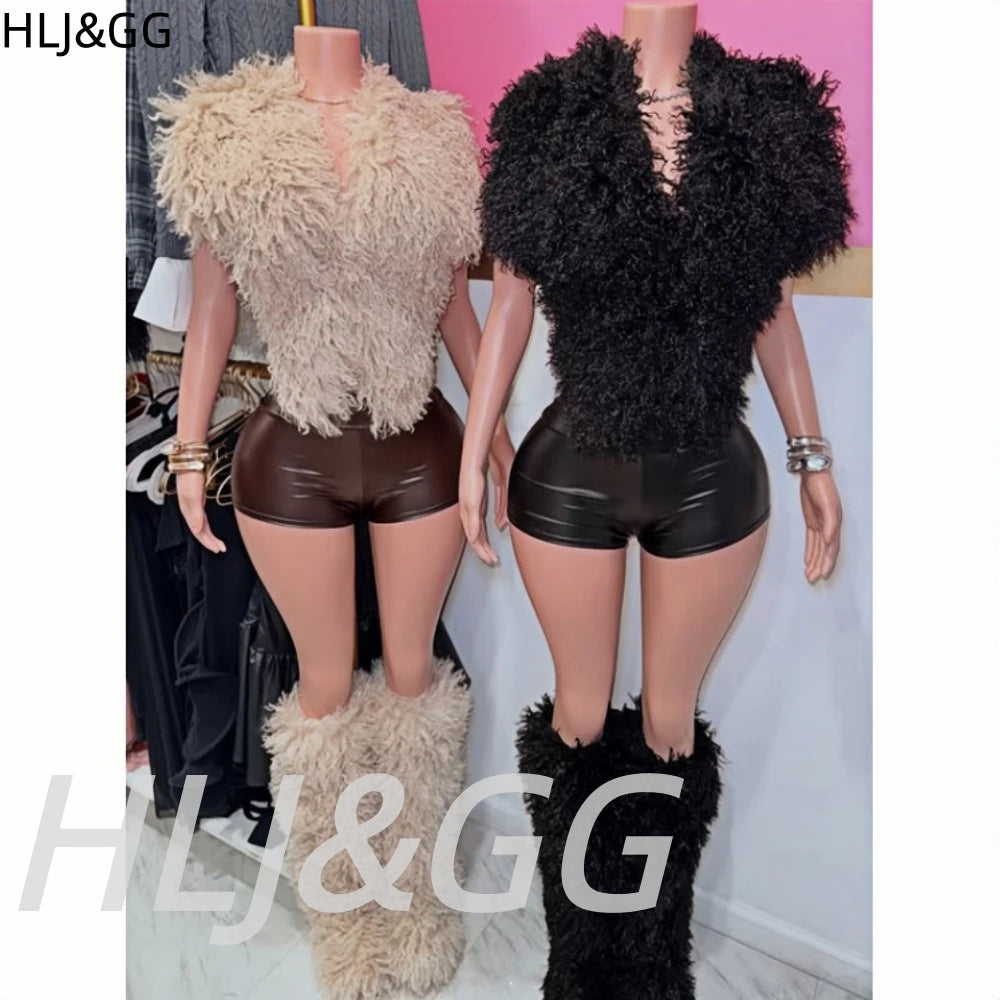 HLJ&GG Fashion Fur Sleeveless Vest Two Piece Set