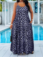 Leopard Print Spaghetti Strap Maxi Dress