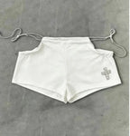 Cross Print Side Tie Low Rise Micro Shorts