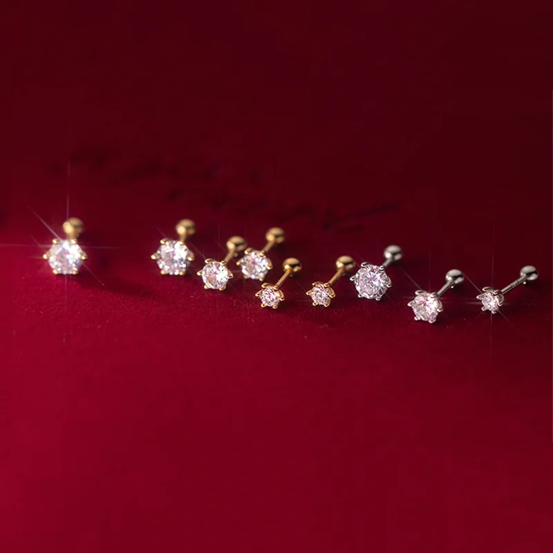 925 Sterling Silver Zircon Spiral Beads Bone Earrings